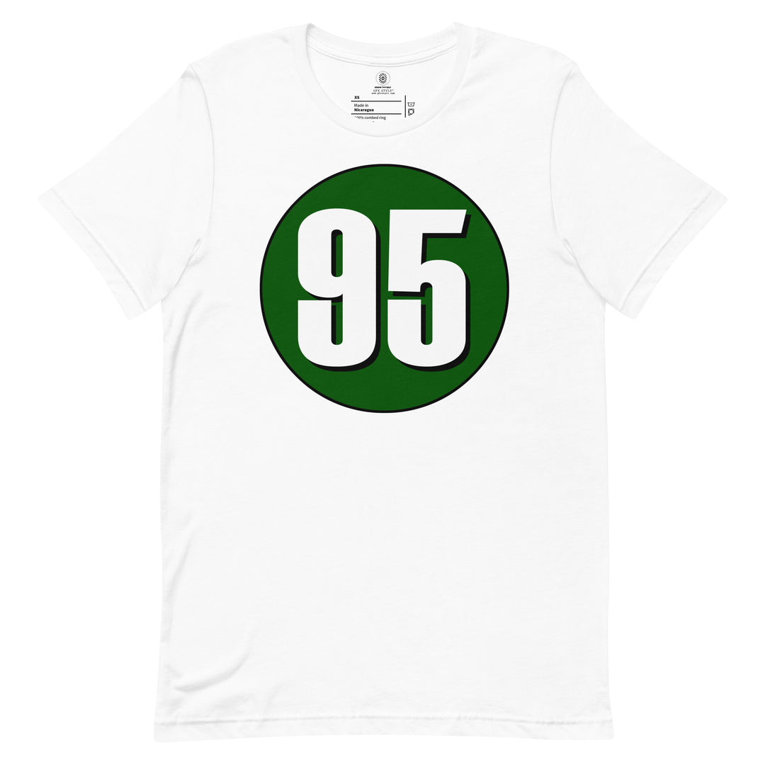 Unisex t-shirt: White on Hunter Green 95