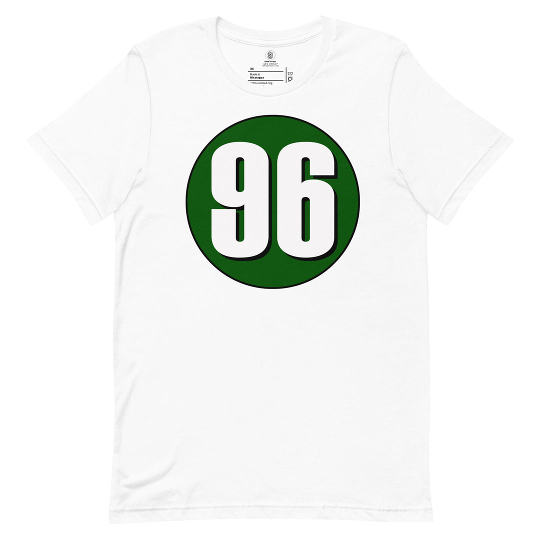 Unisex t-shirt: White on Hunter Green 96