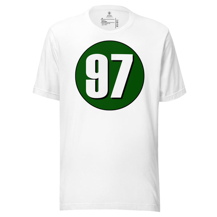 Unisex t-shirt: White on Hunter Green 97