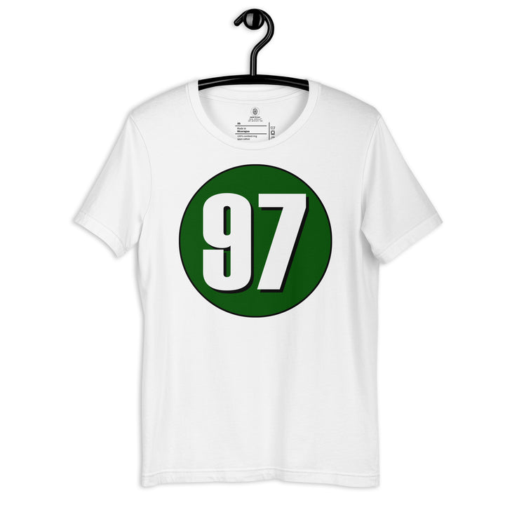 Unisex t-shirt: White on Hunter Green 97