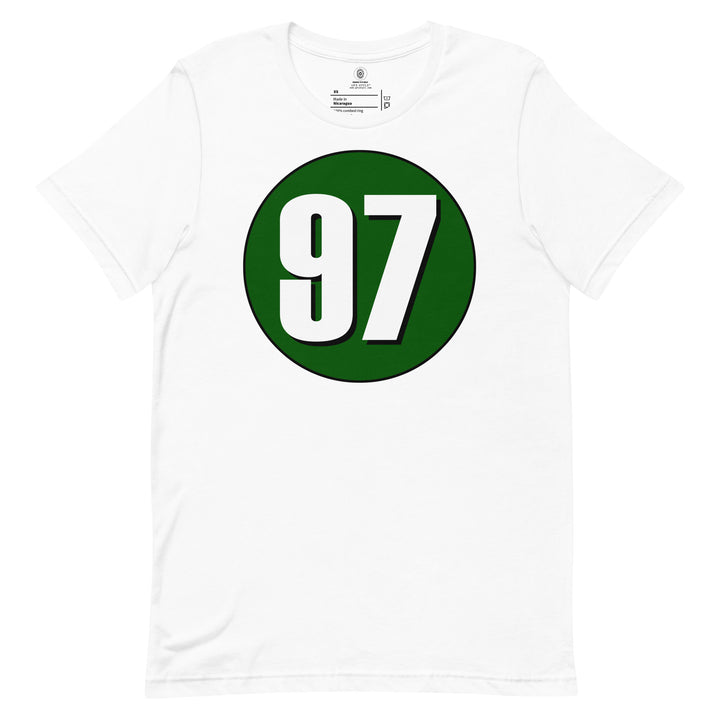 Unisex t-shirt: White on Hunter Green 97