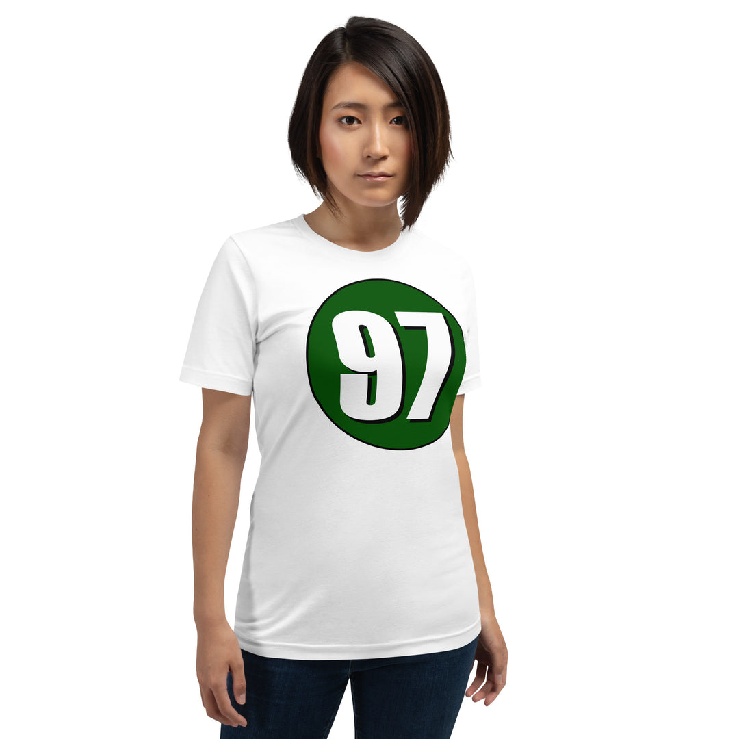 Unisex t-shirt: White on Hunter Green 97