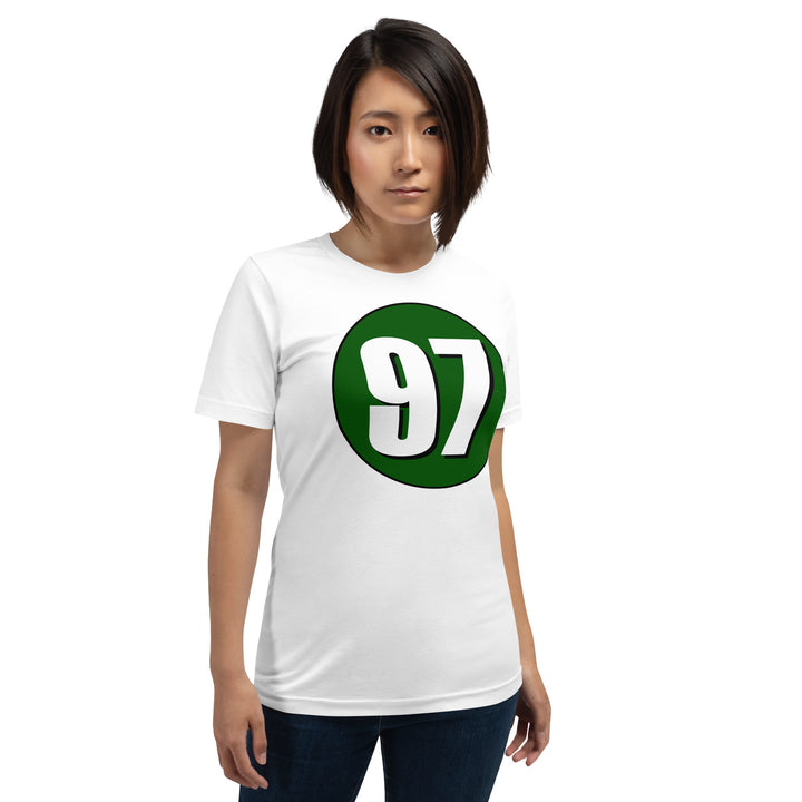 Unisex t-shirt: White on Hunter Green 97