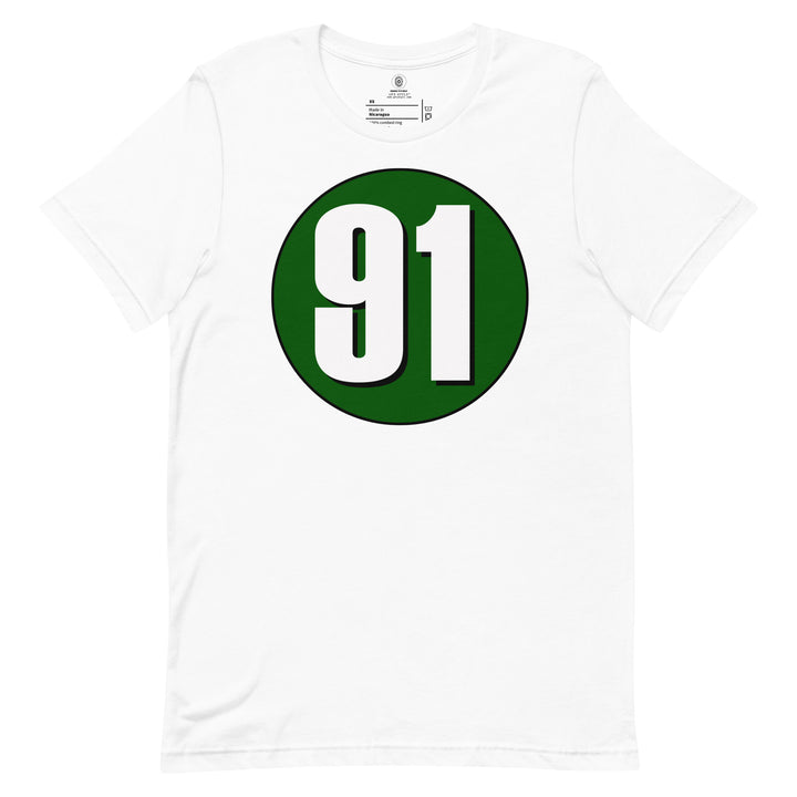 Unisex t-shirt: White on Hunter Green 91