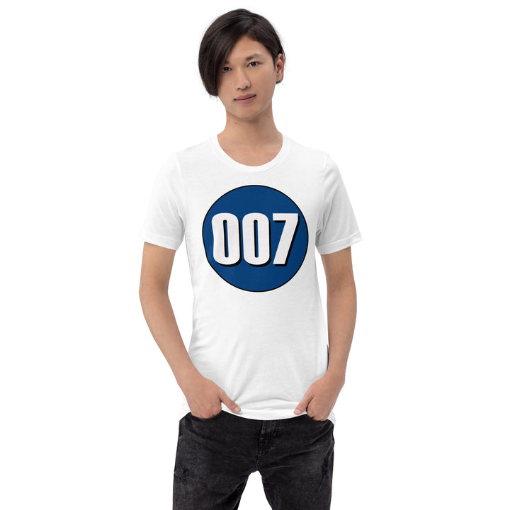 Unisex t-shirt: White on Navy Blue 007