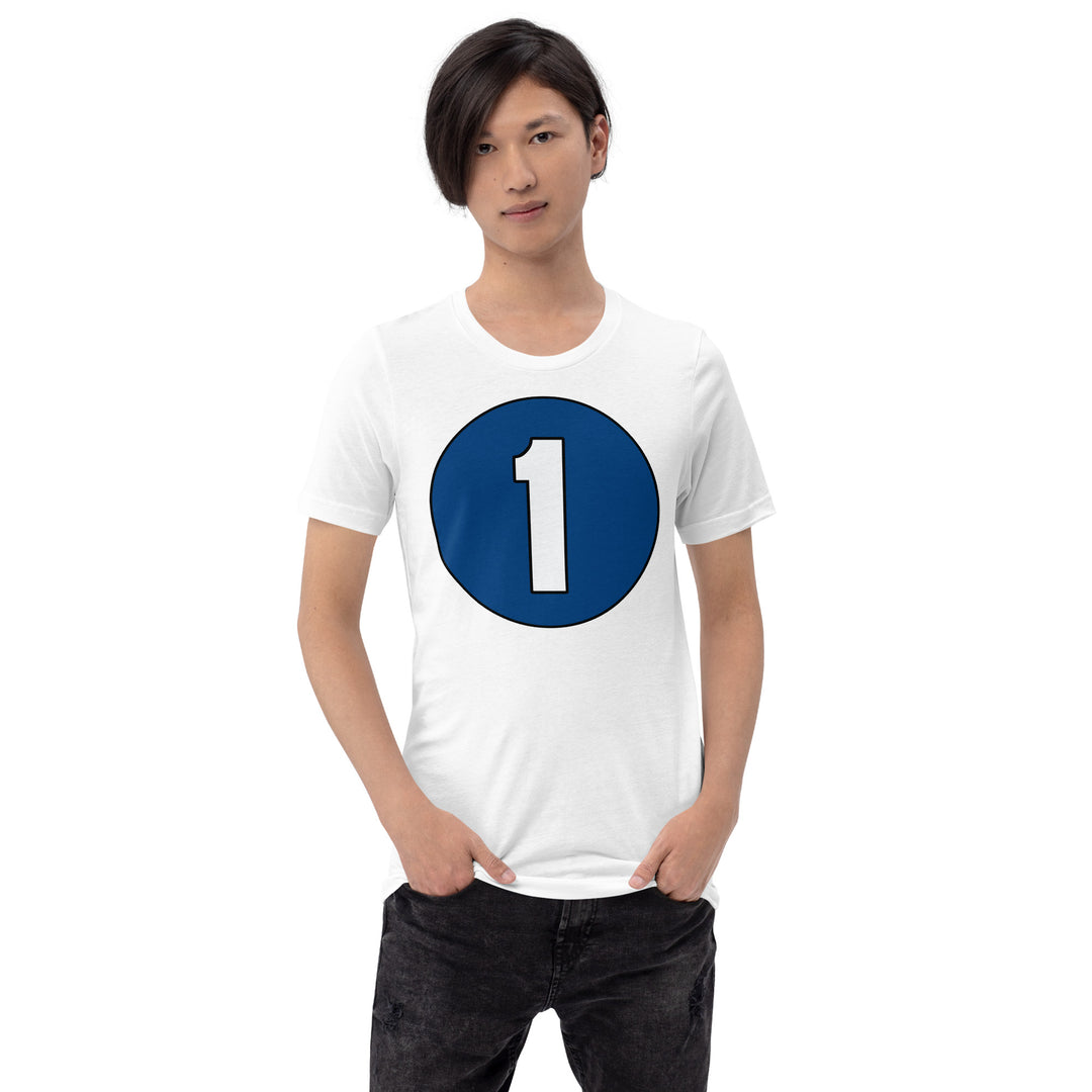 Unisex t-shirt: White on Navy Blue 1