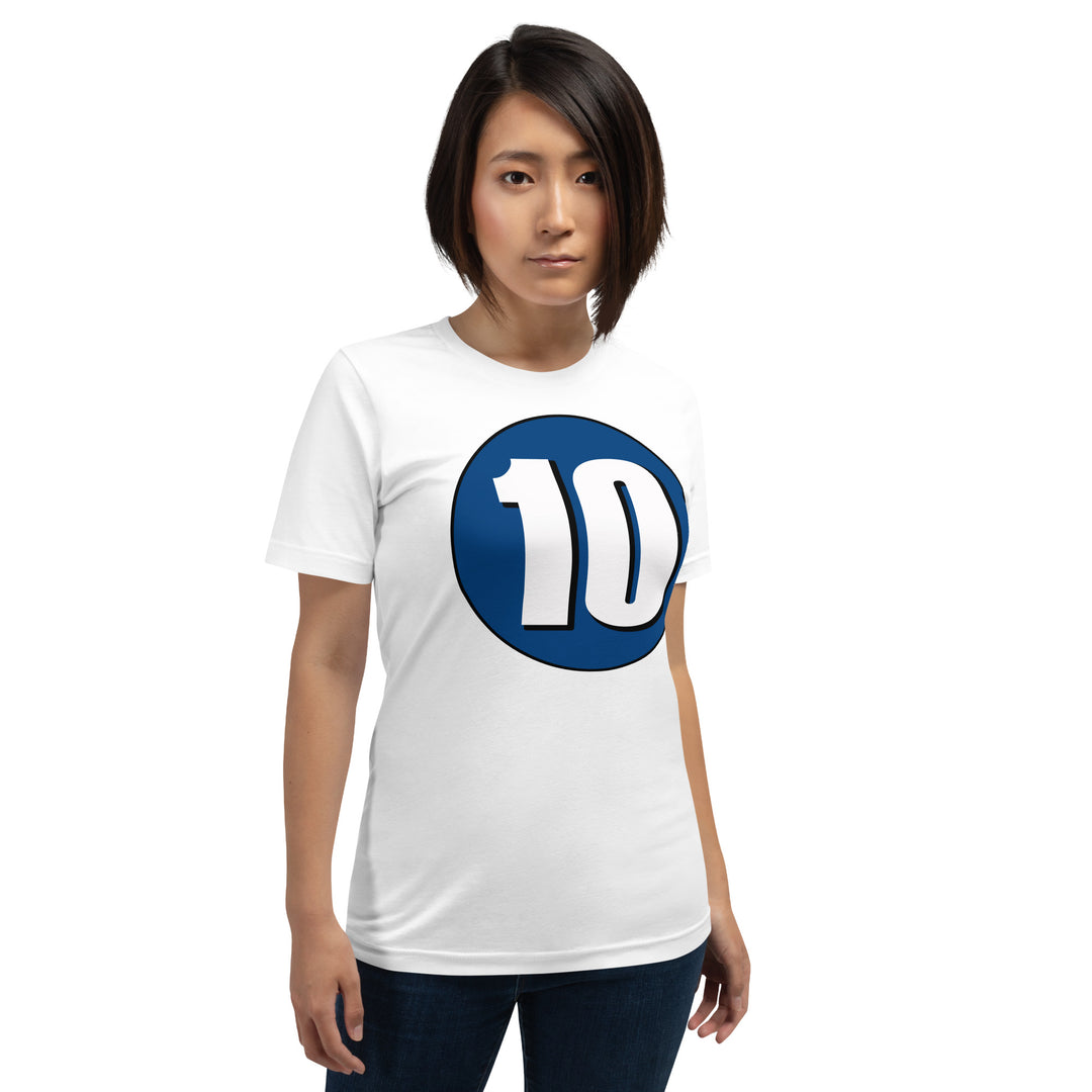 Unisex t-shirt: White on Navy Blue 10