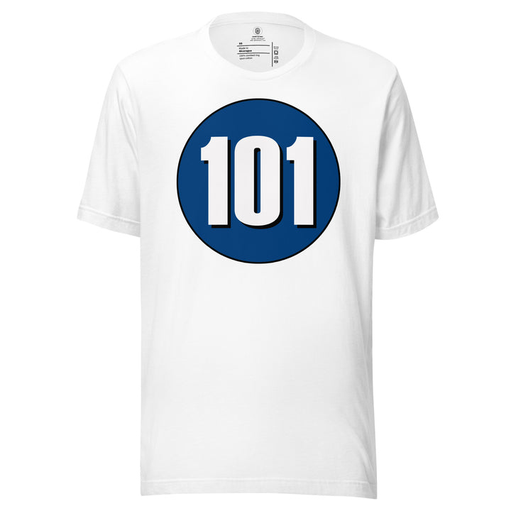 Unisex t-shirt: White on Navy Blue 101