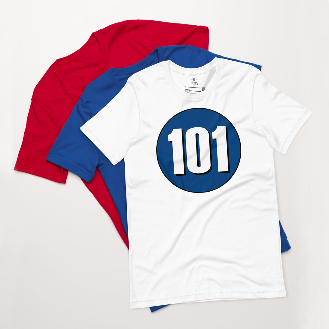 Unisex t-shirt: White on Navy Blue 101