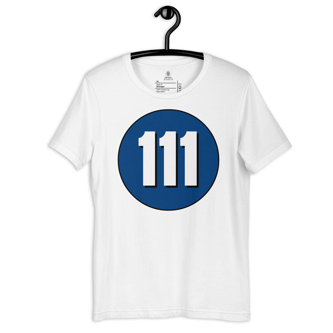 Unisex t-shirt: White on Navy Blue 111