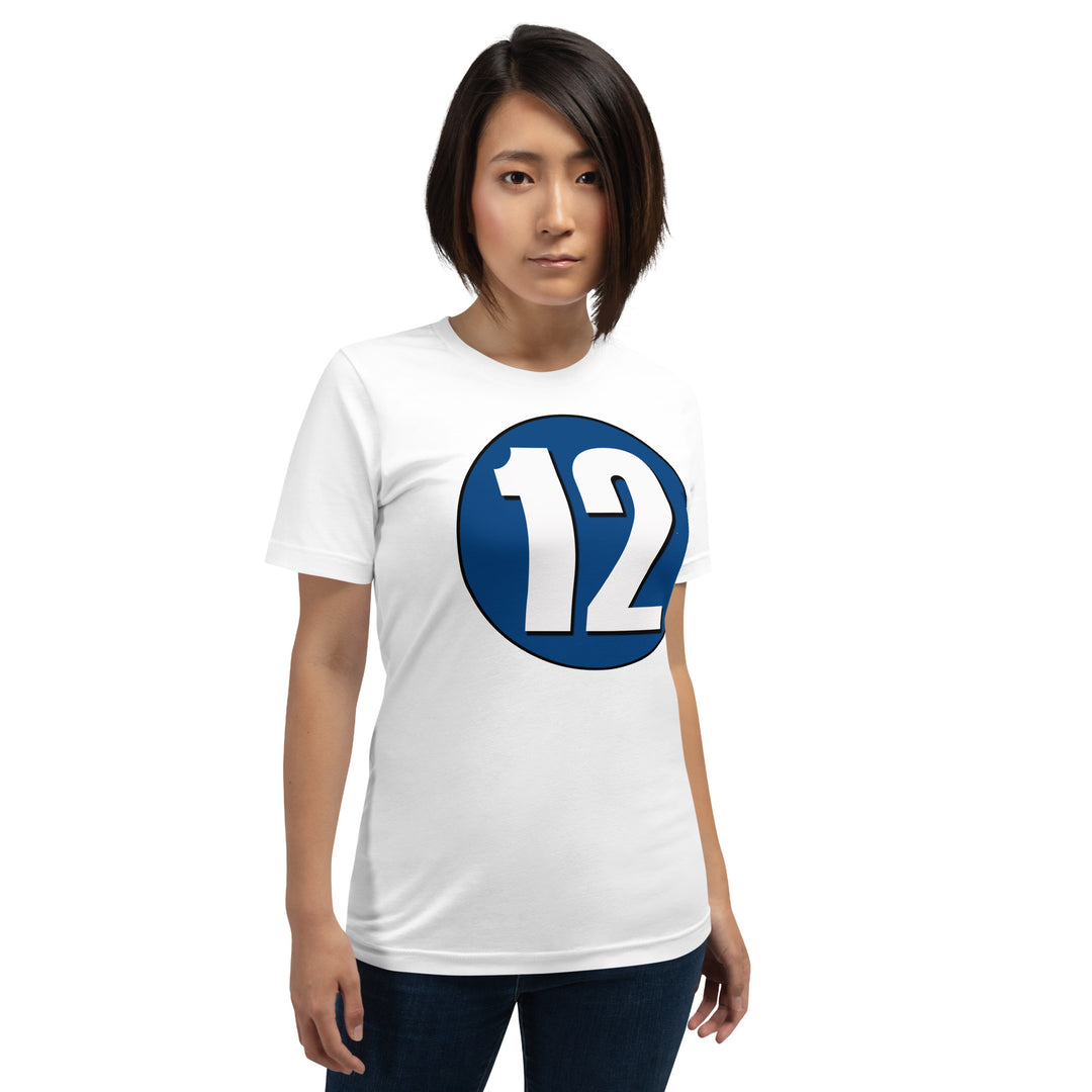 Unisex t-shirt: White on Navy Blue 12