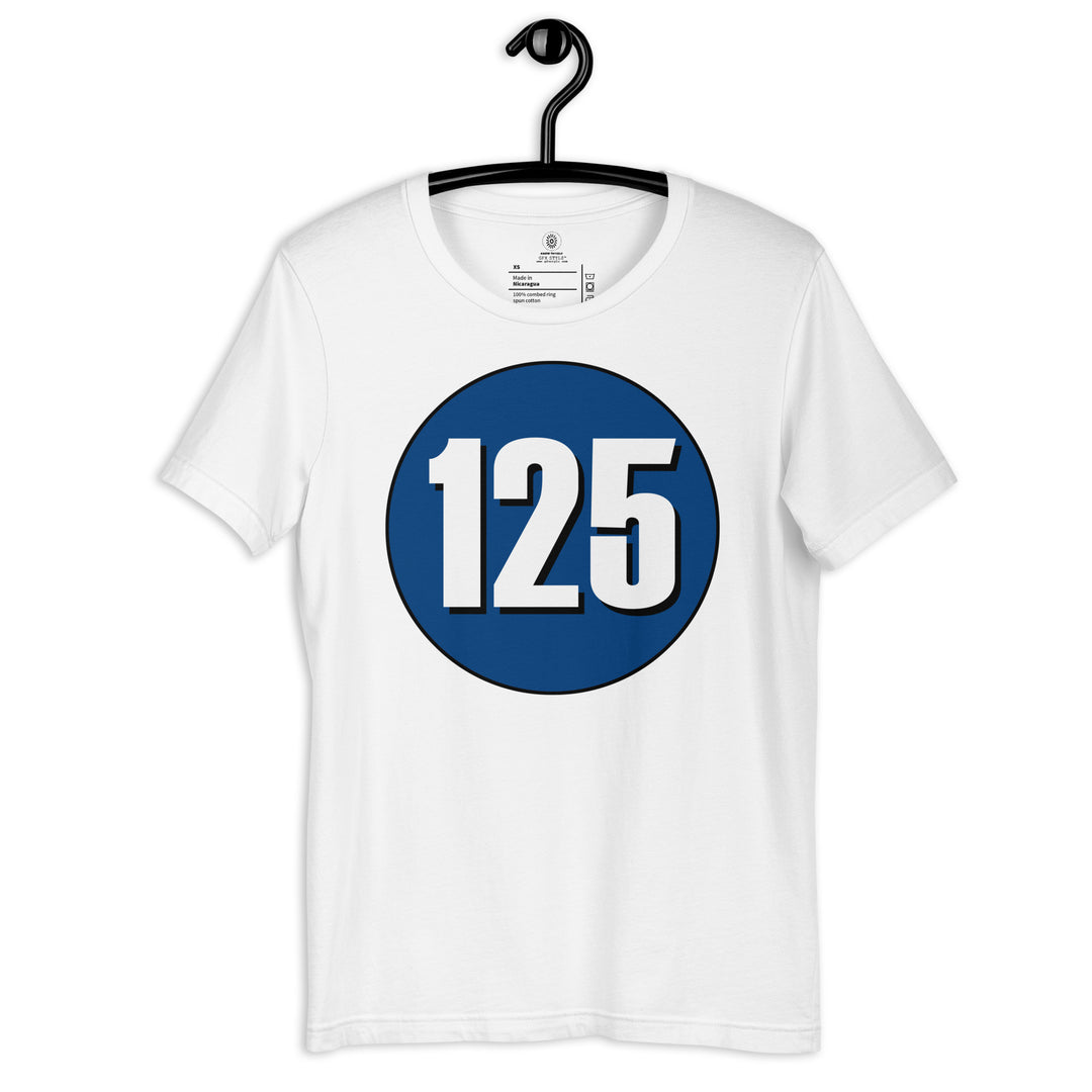 Unisex t-shirt: White on Navy Blue 125