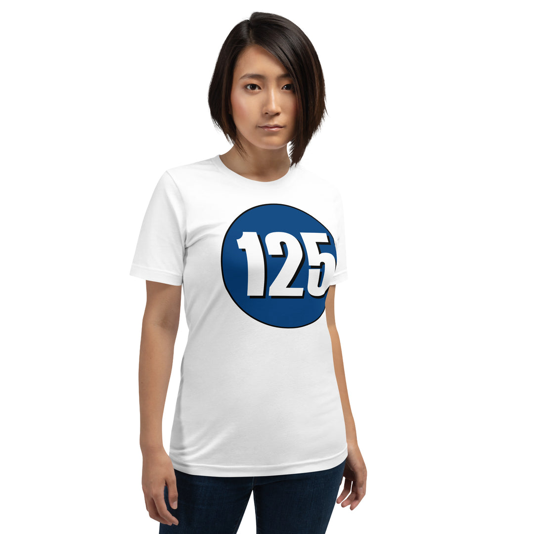 Unisex t-shirt: White on Navy Blue 125