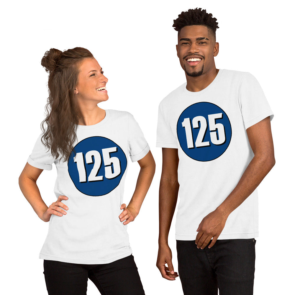 Unisex t-shirt: White on Navy Blue 125