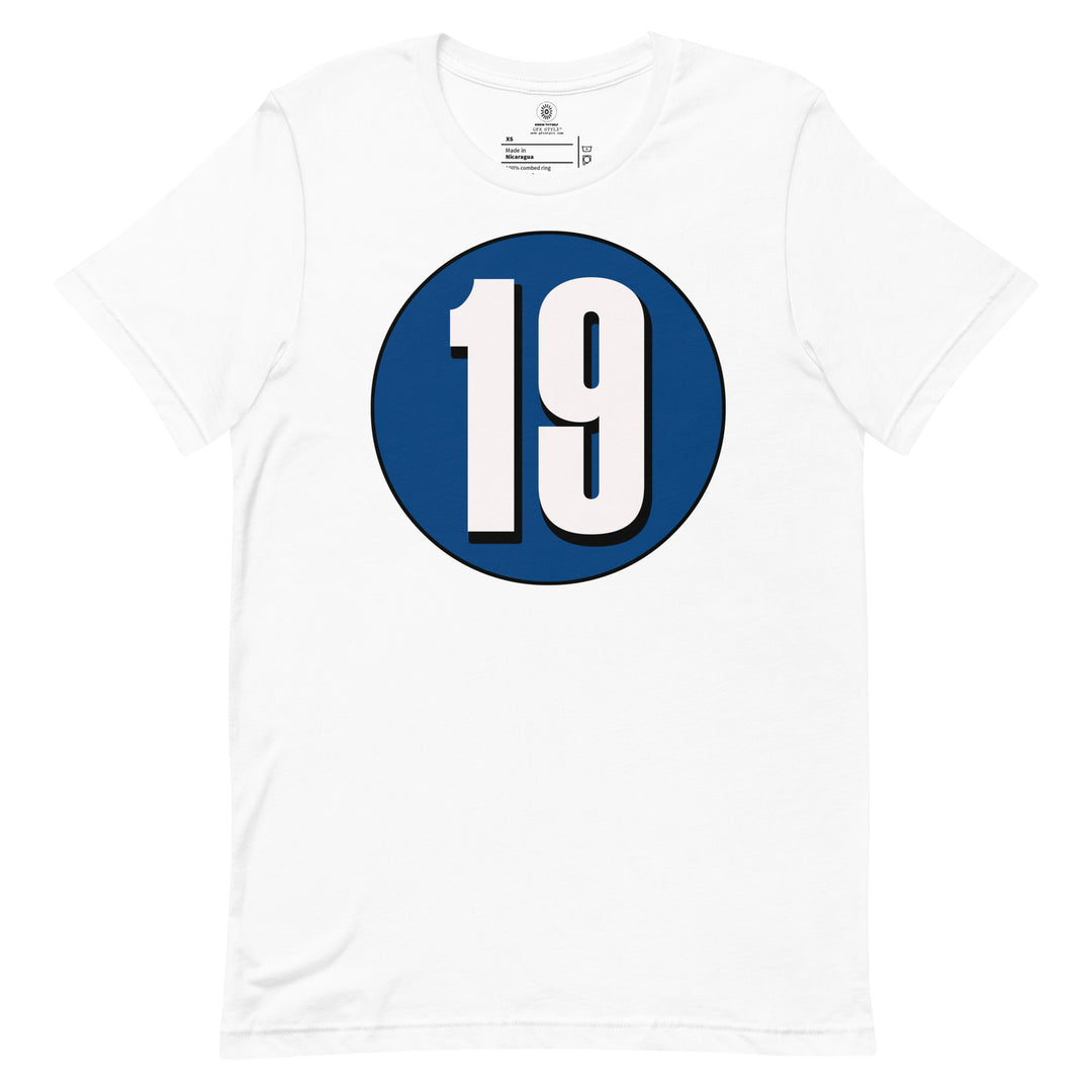 Unisex t-shirt: White on Navy Blue 19