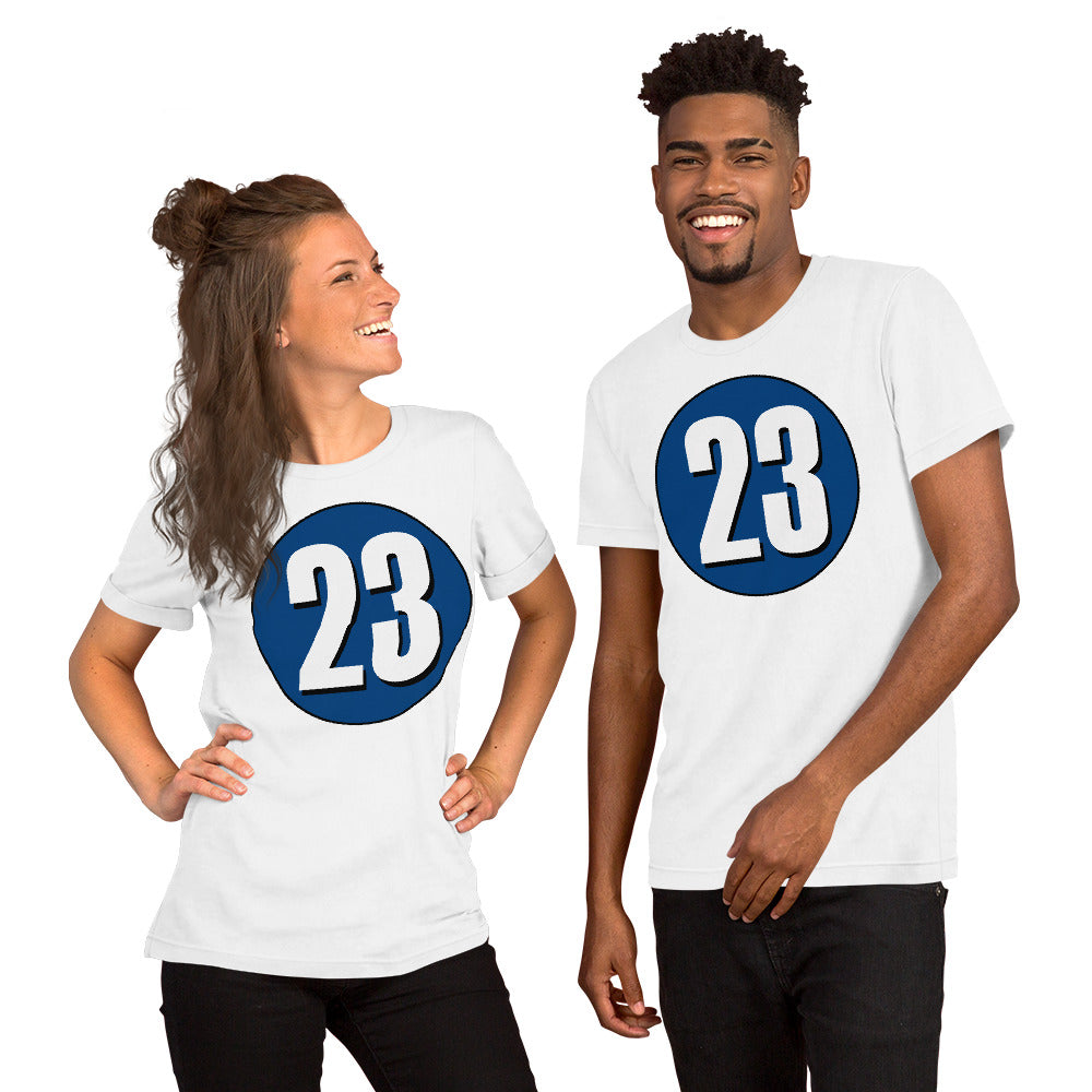 Unisex t-shirt: White on Navy Blue 23