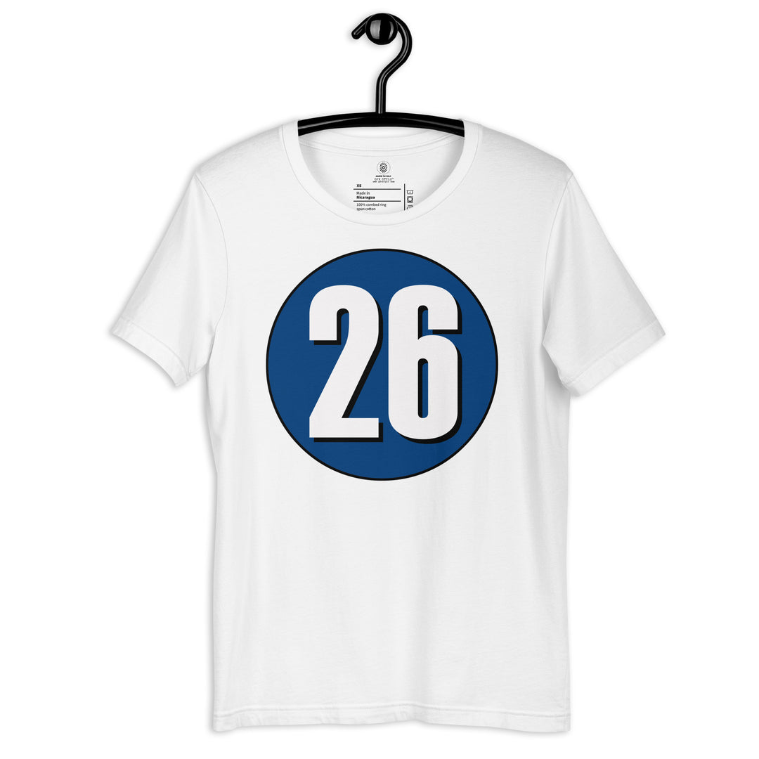 Unisex t-shirt: White on Navy Blue 26