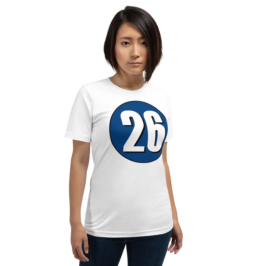 Unisex t-shirt: White on Navy Blue 26