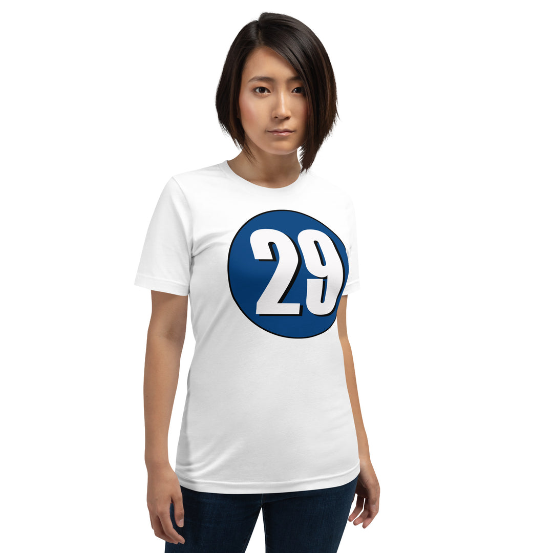 Unisex t-shirt: White on Navy Blue 29