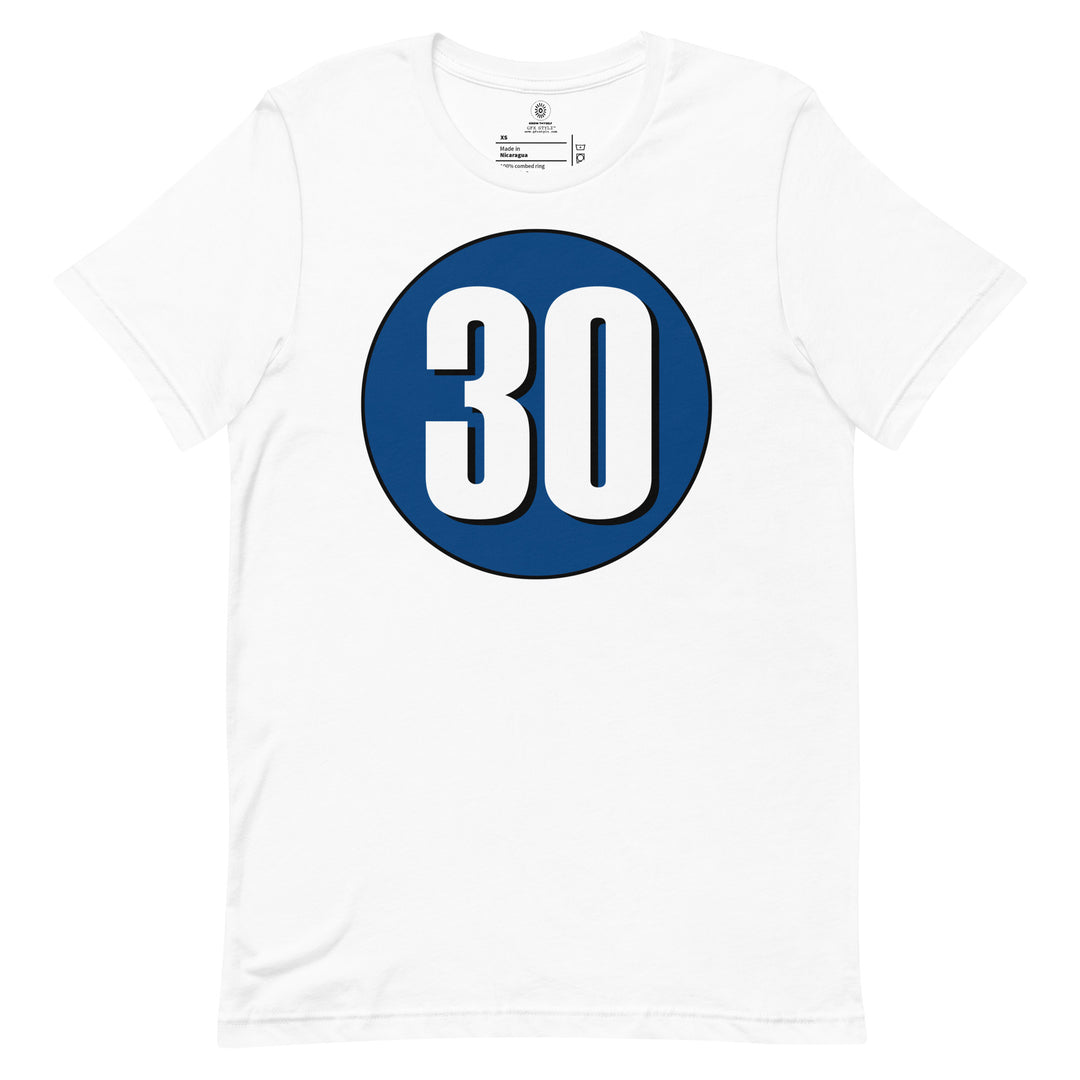 Unisex t-shirt: White on Navy Blue 30