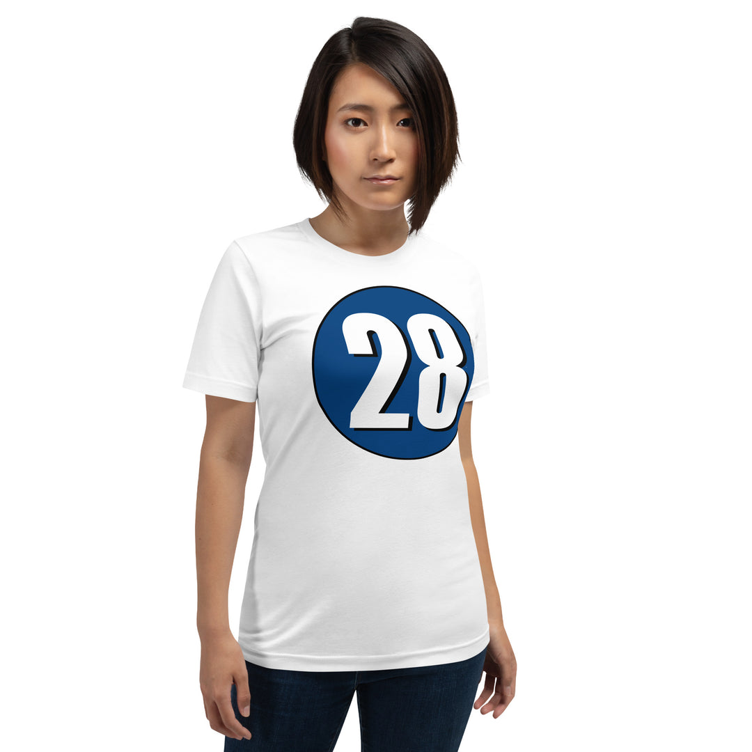 Unisex t-shirt: White on Navy Blue 28