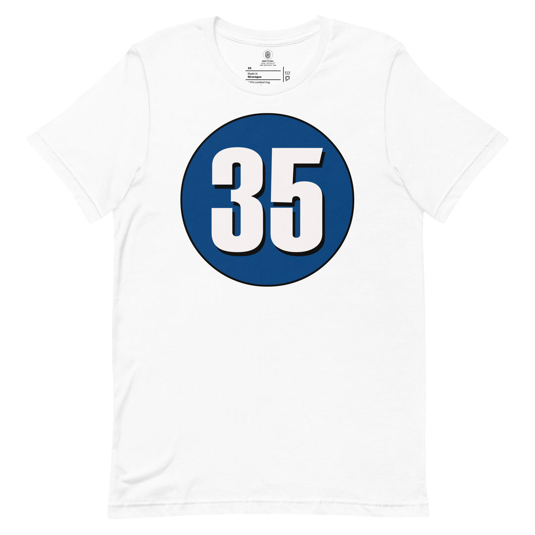 Unisex t-shirt: White on Navy Blue 35