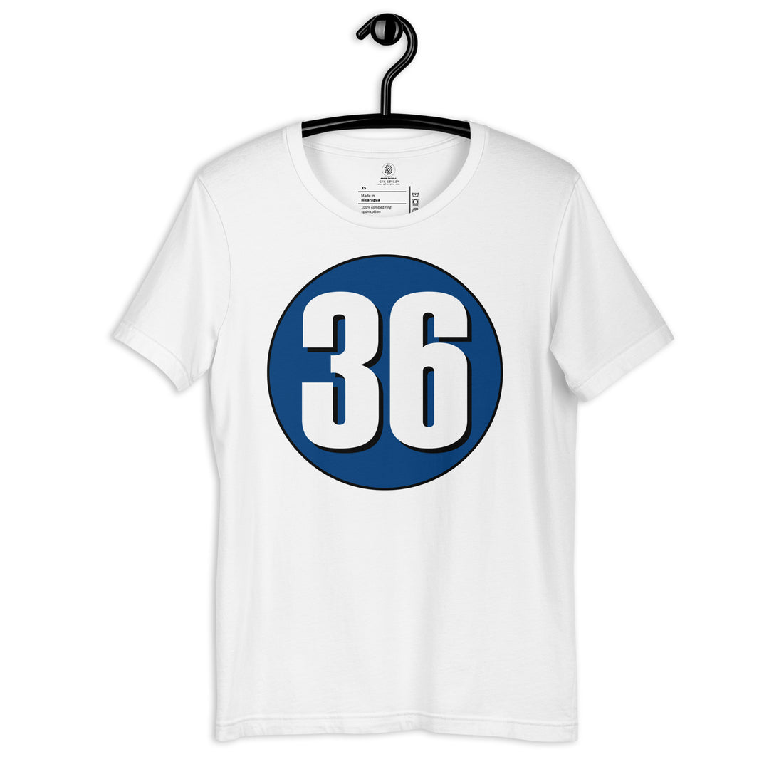 Unisex t-shirt: White on Navy Blue 36