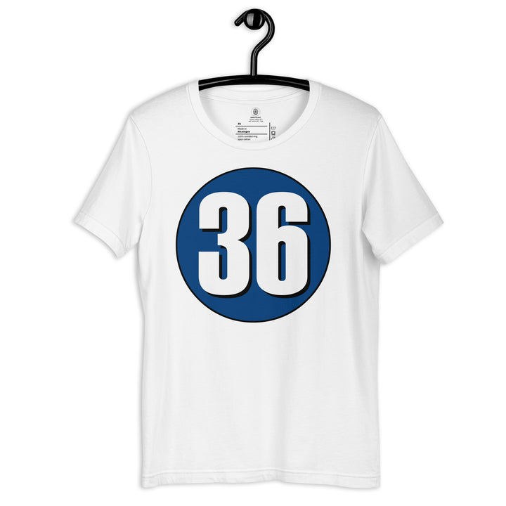 Unisex t-shirt: White on Navy Blue 36