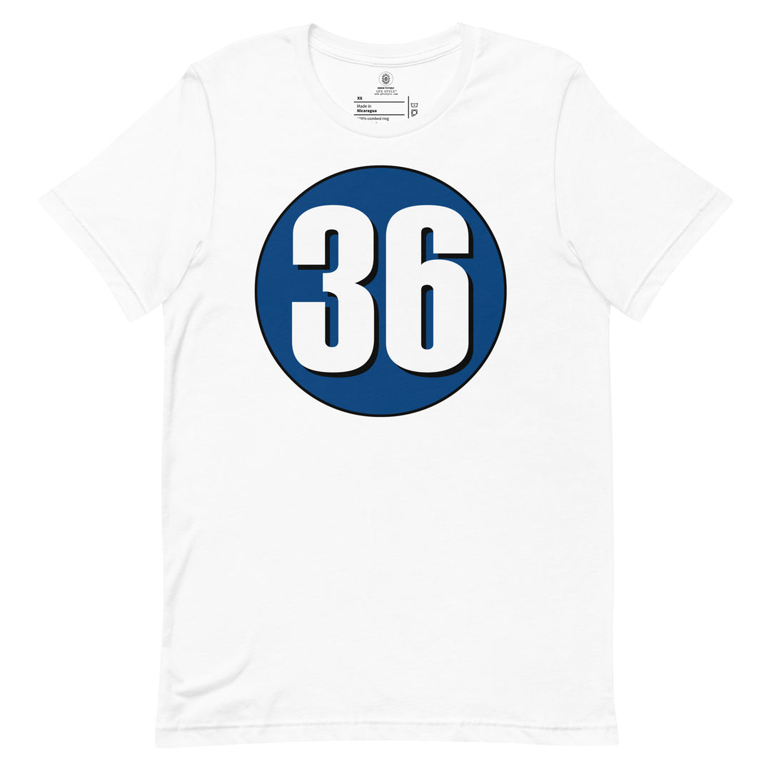 Unisex t-shirt: White on Navy Blue 36