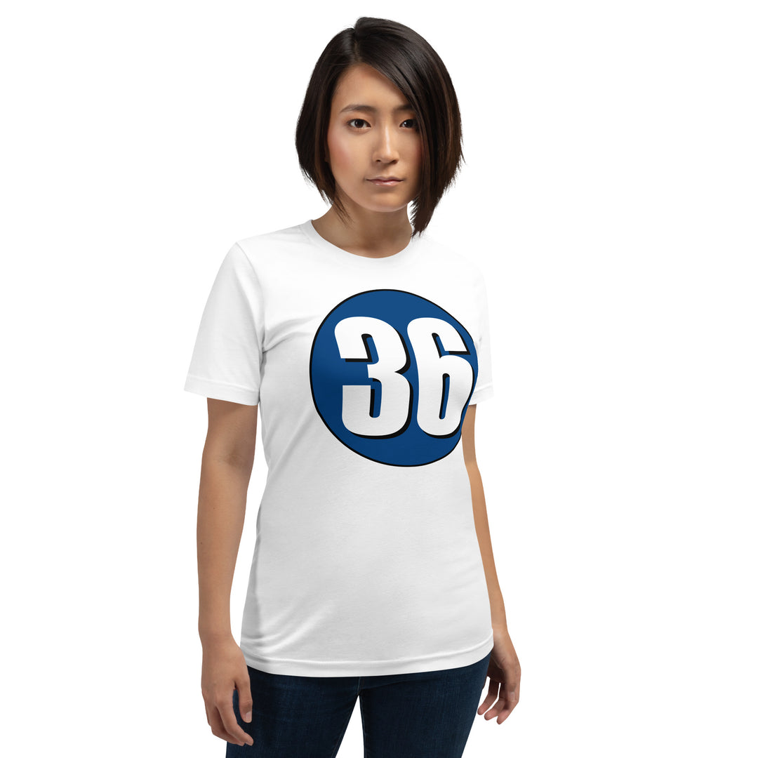 Unisex t-shirt: White on Navy Blue 36