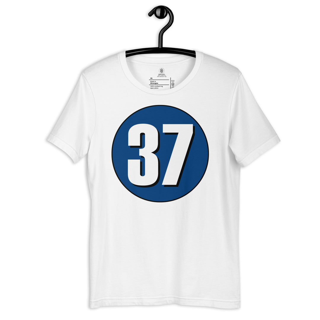 Unisex t-shirt: White on Navy Blue 37