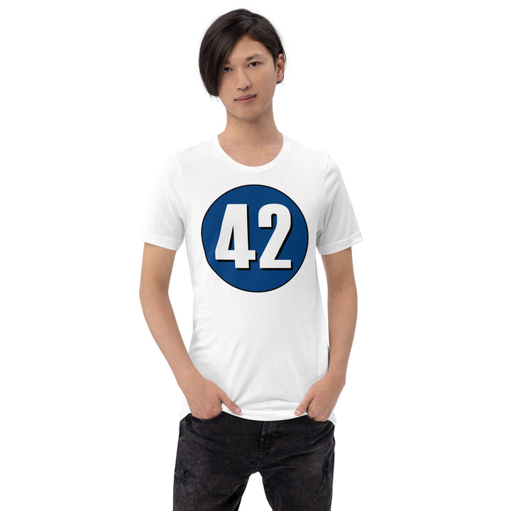 Unisex t-shirt: White on Navy Blue 42