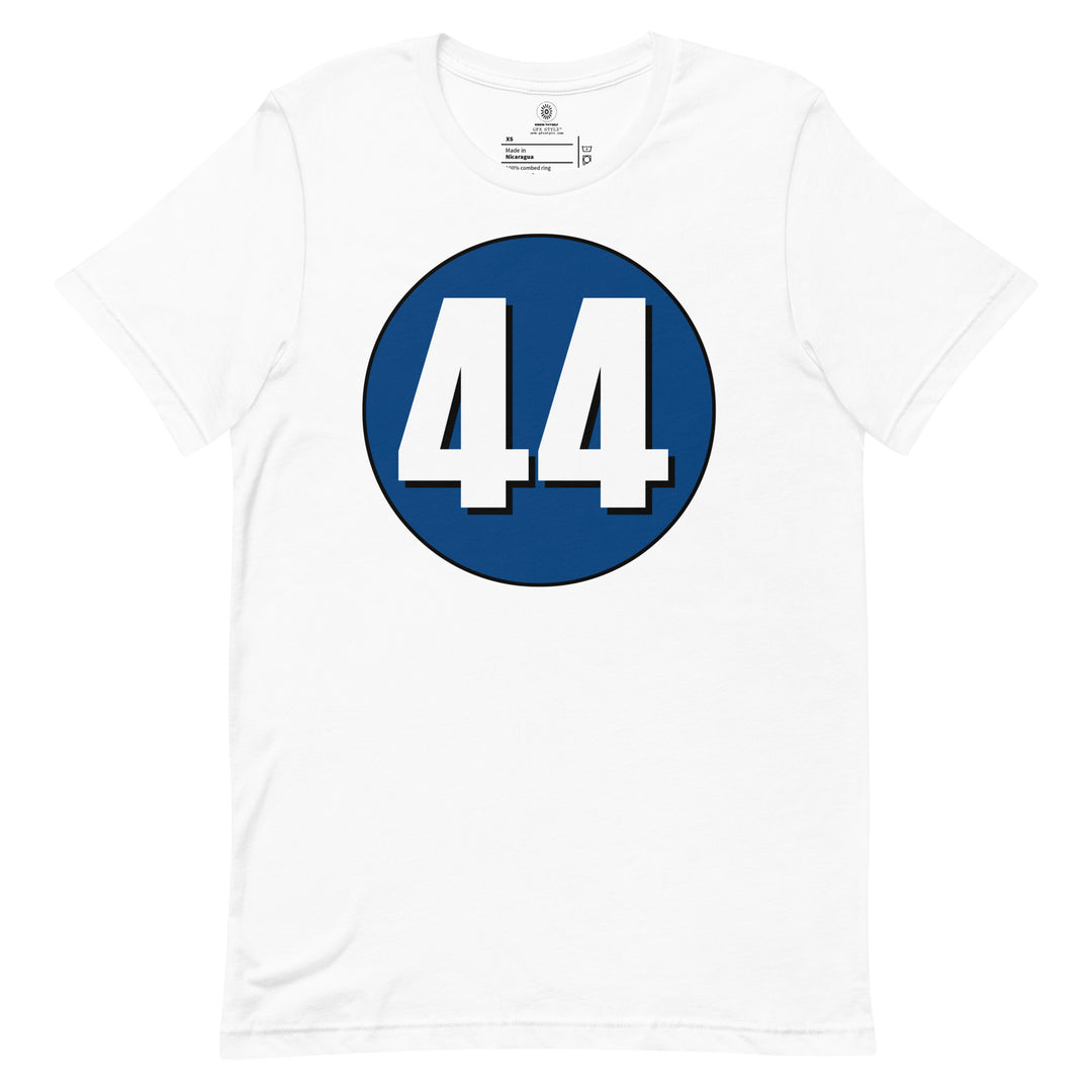 Unisex t-shirt: White on Navy Blue 44