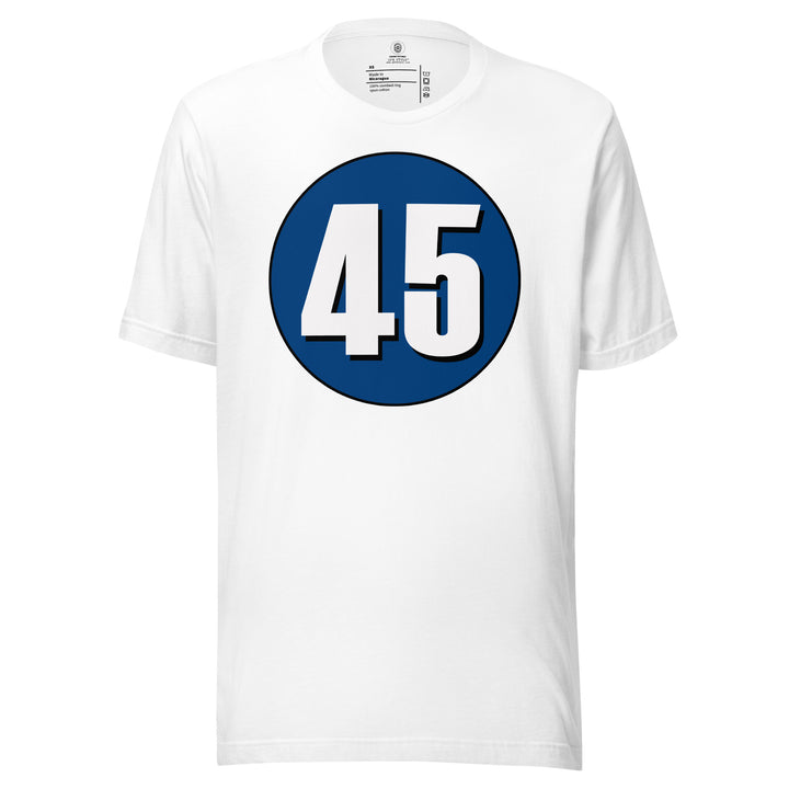 Unisex t-shirt: White on Navy Blue 45