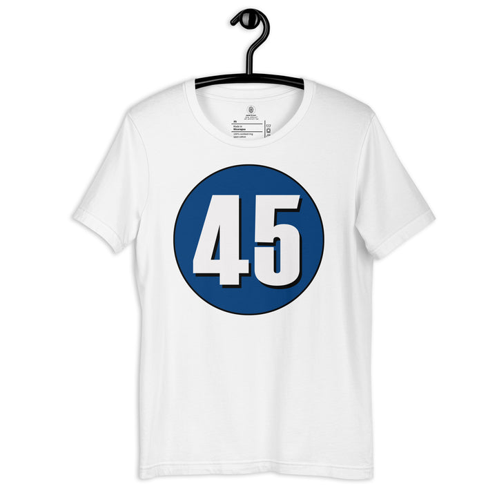 Unisex t-shirt: White on Navy Blue 45