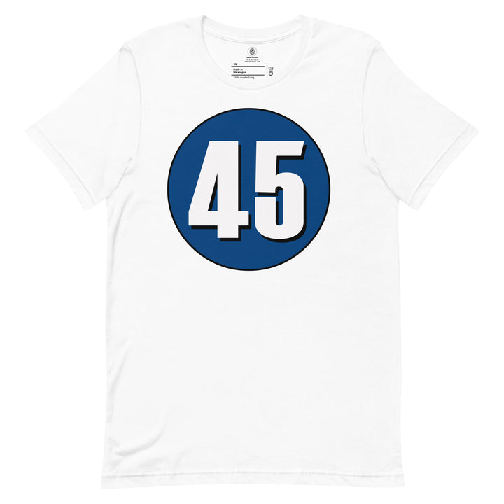 Unisex t-shirt: White on Navy Blue 45