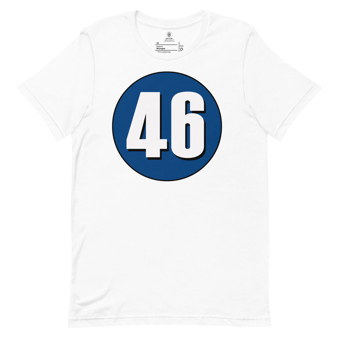 Unisex t-shirt: White on Navy Blue 46