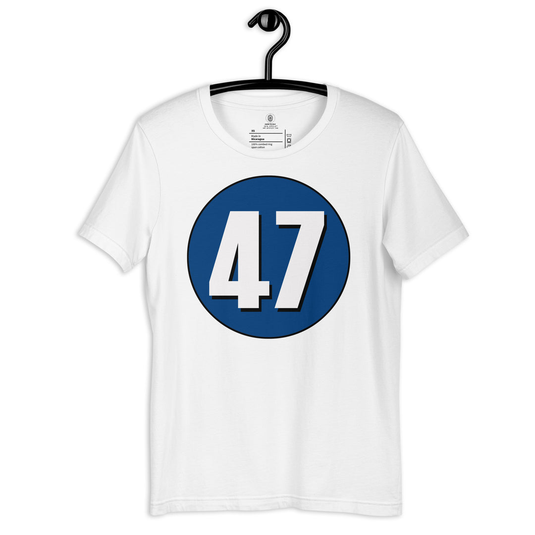 Unisex t-shirt: White on Navy Blue 47