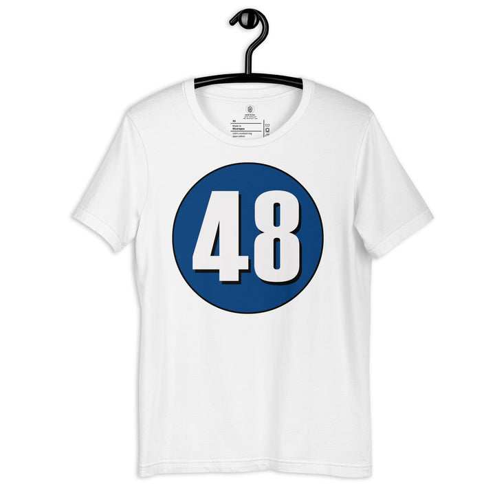 Unisex t-shirt: White on Navy Blue 48