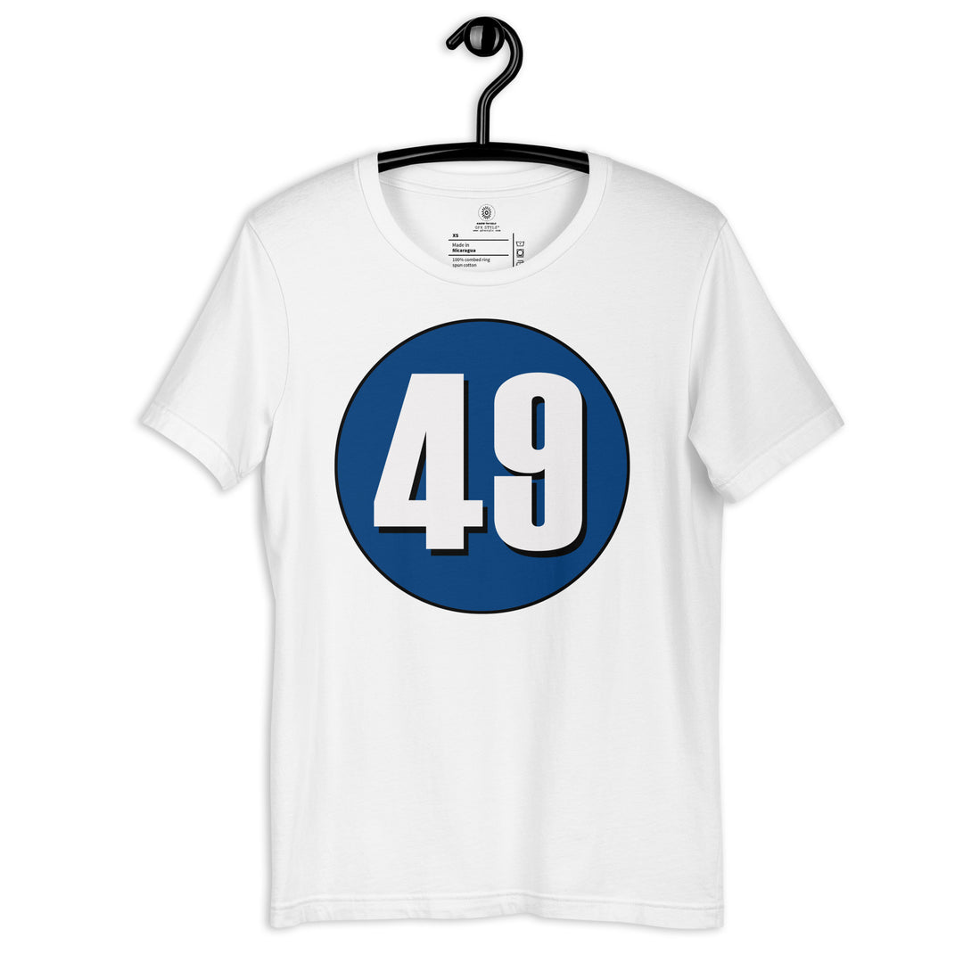 Unisex t-shirt: White on Navy Blue 49