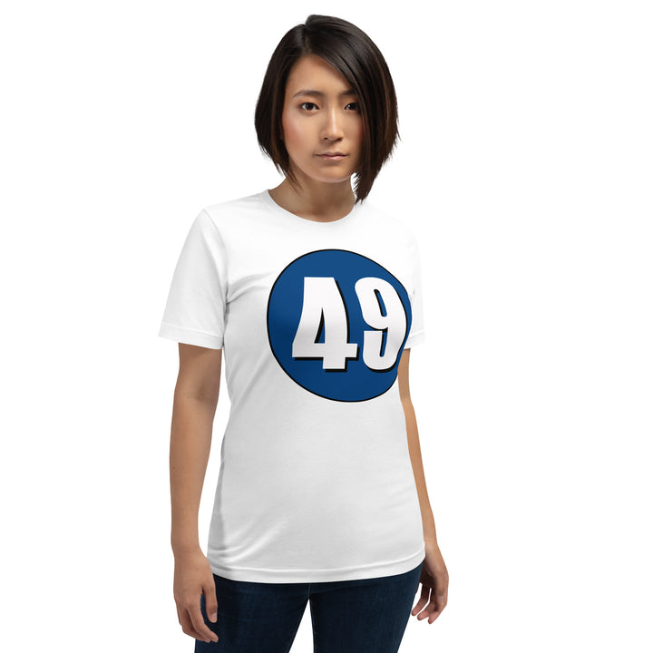 Unisex t-shirt: White on Navy Blue 49