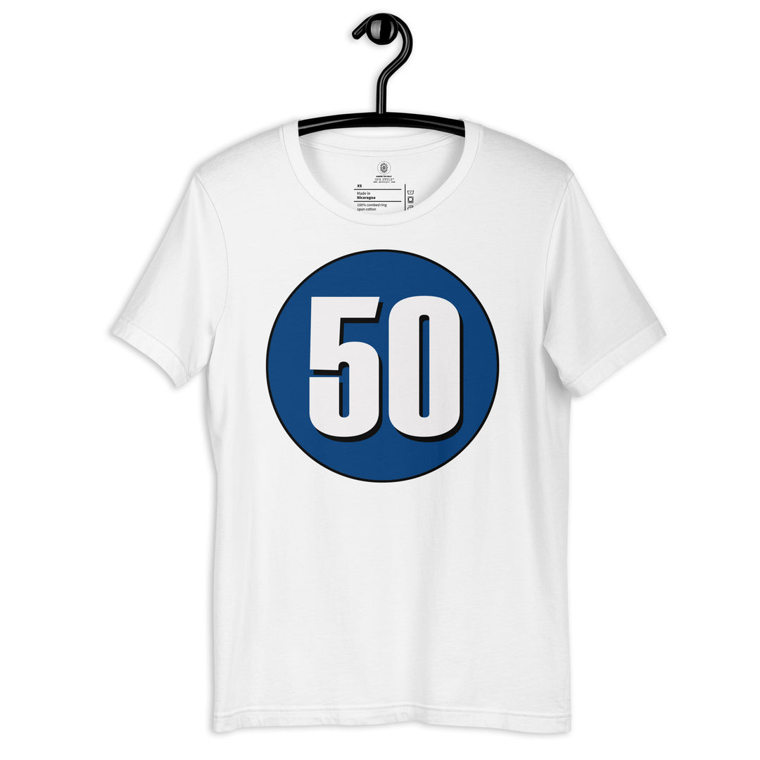 Unisex t-shirt: White on Navy Blue 50