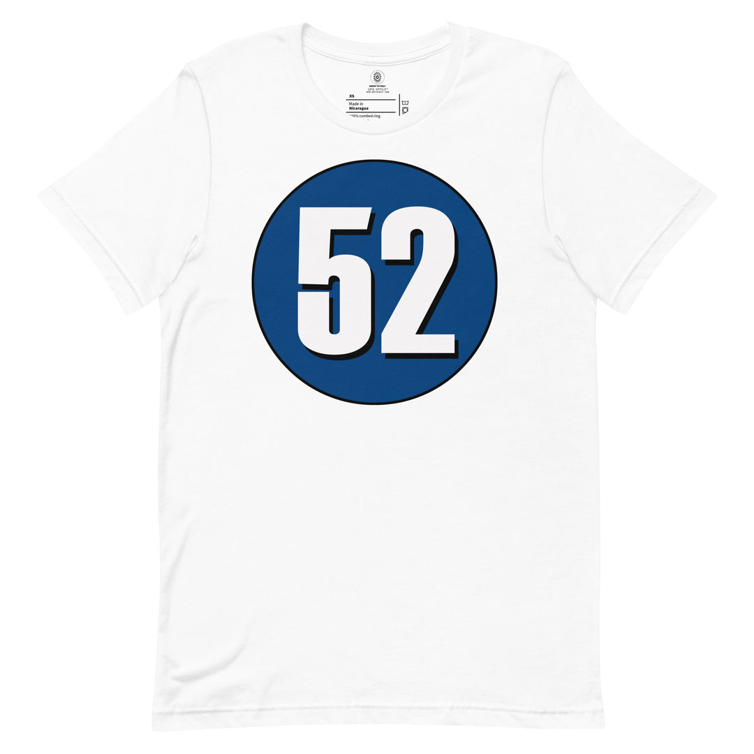 Unisex t-shirt: White on Navy Blue 52