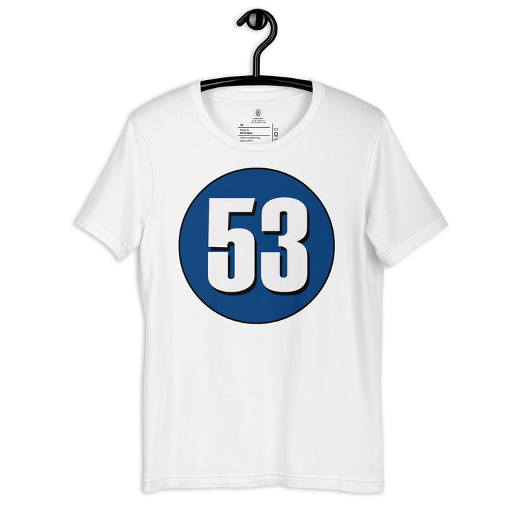 Unisex t-shirt: White on Navy Blue 53