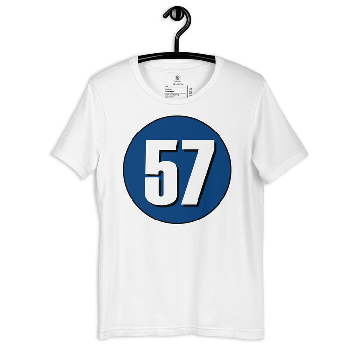 Unisex t-shirt: White on Navy Blue 57