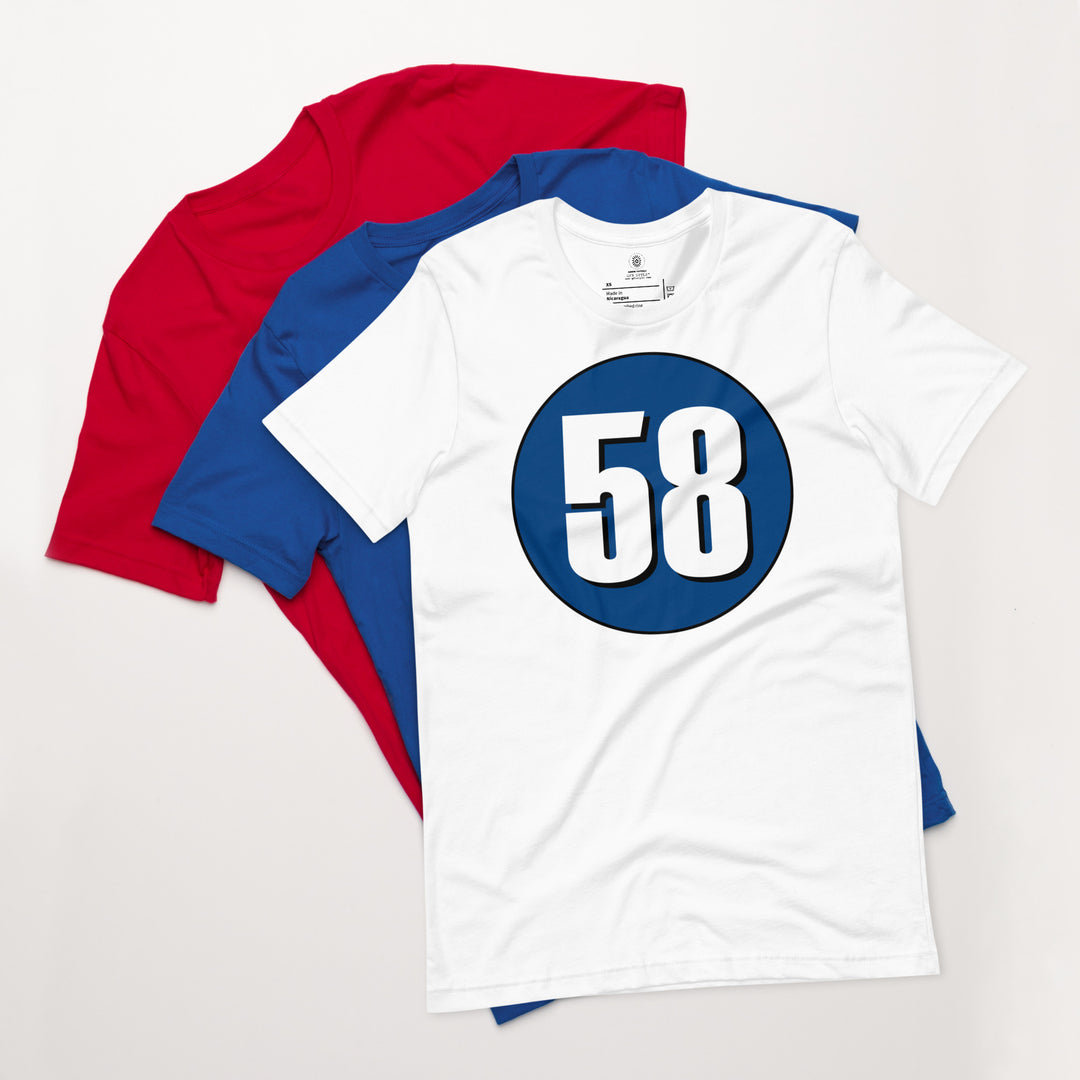 Unisex t-shirt: White on Navy Blue 58