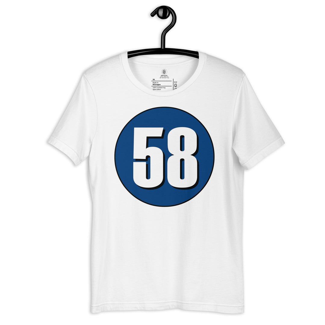 Unisex t-shirt: White on Navy Blue 58