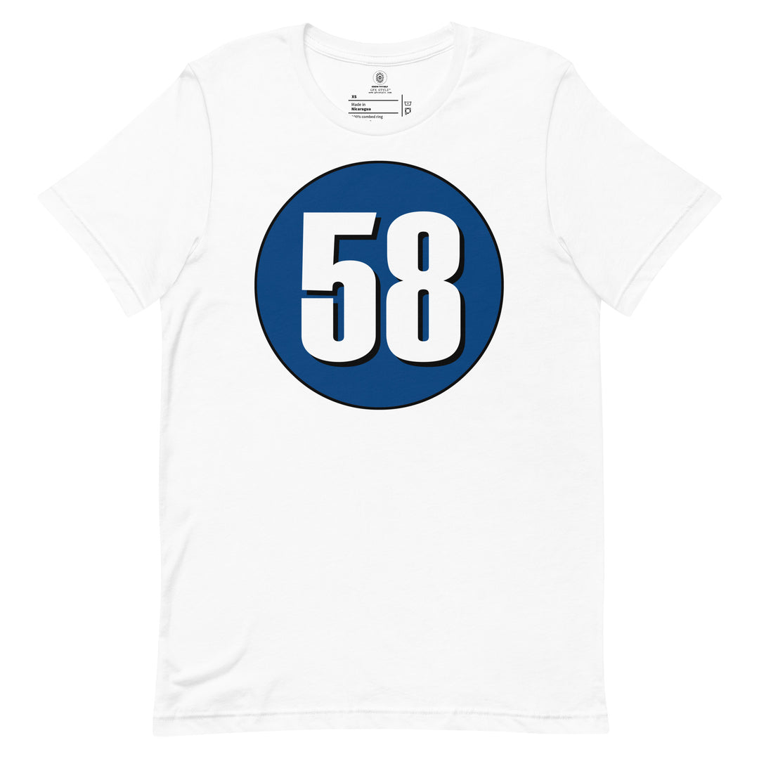 Unisex t-shirt: White on Navy Blue 58