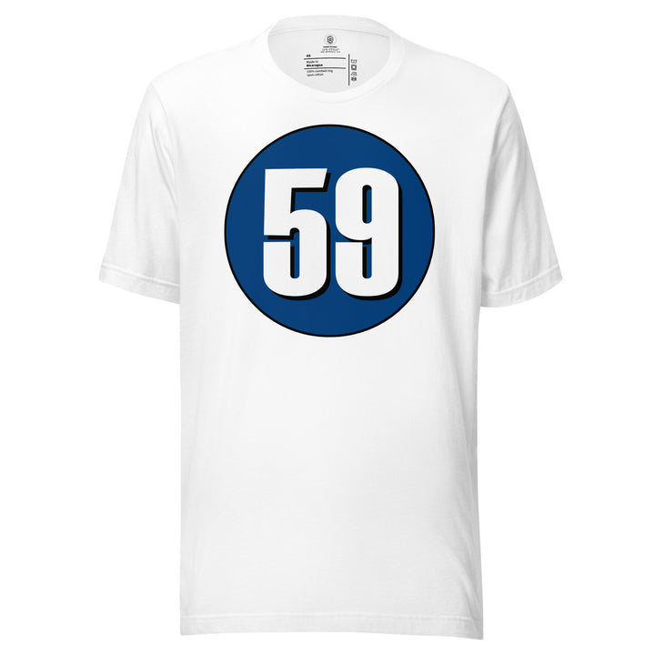 Unisex t-shirt: White on Navy Blue 59