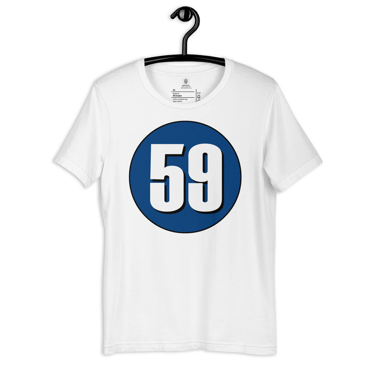 Unisex t-shirt: White on Navy Blue 59